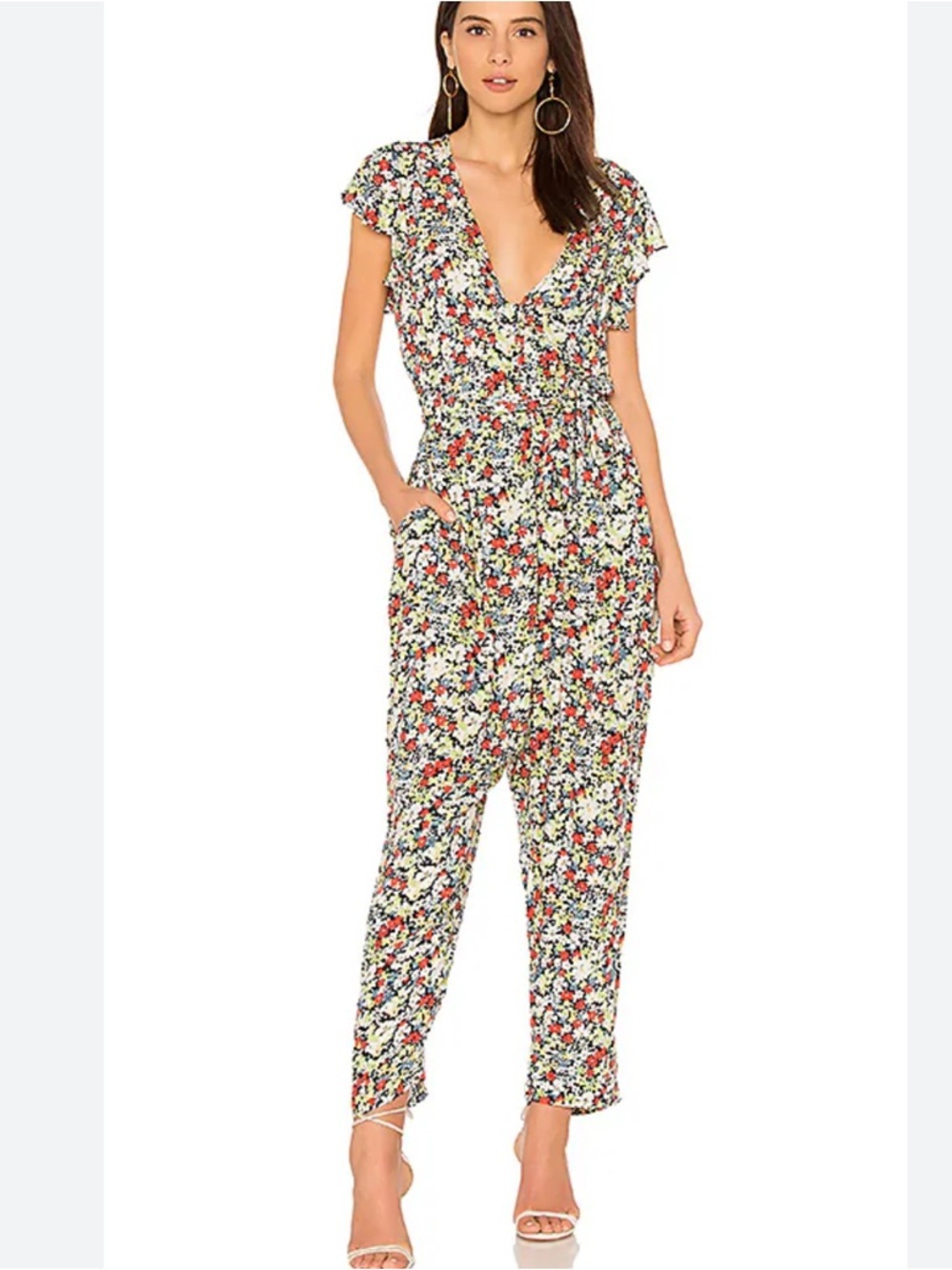 Free People ruffle your feathers floral ligthweight jumpsuit